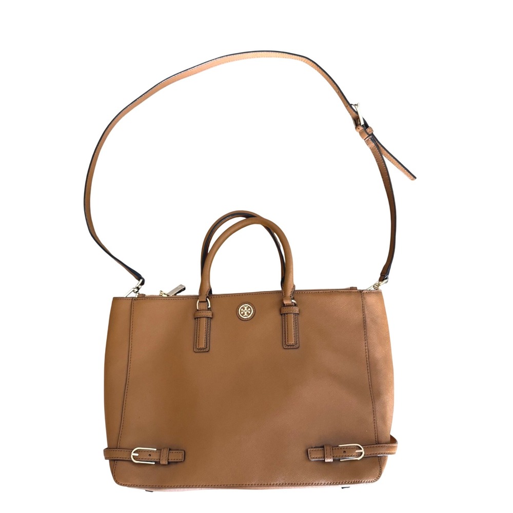 Tory Burch Robinson Large Satchel Luggage Brown Saffiano Leather Crossbody Bag